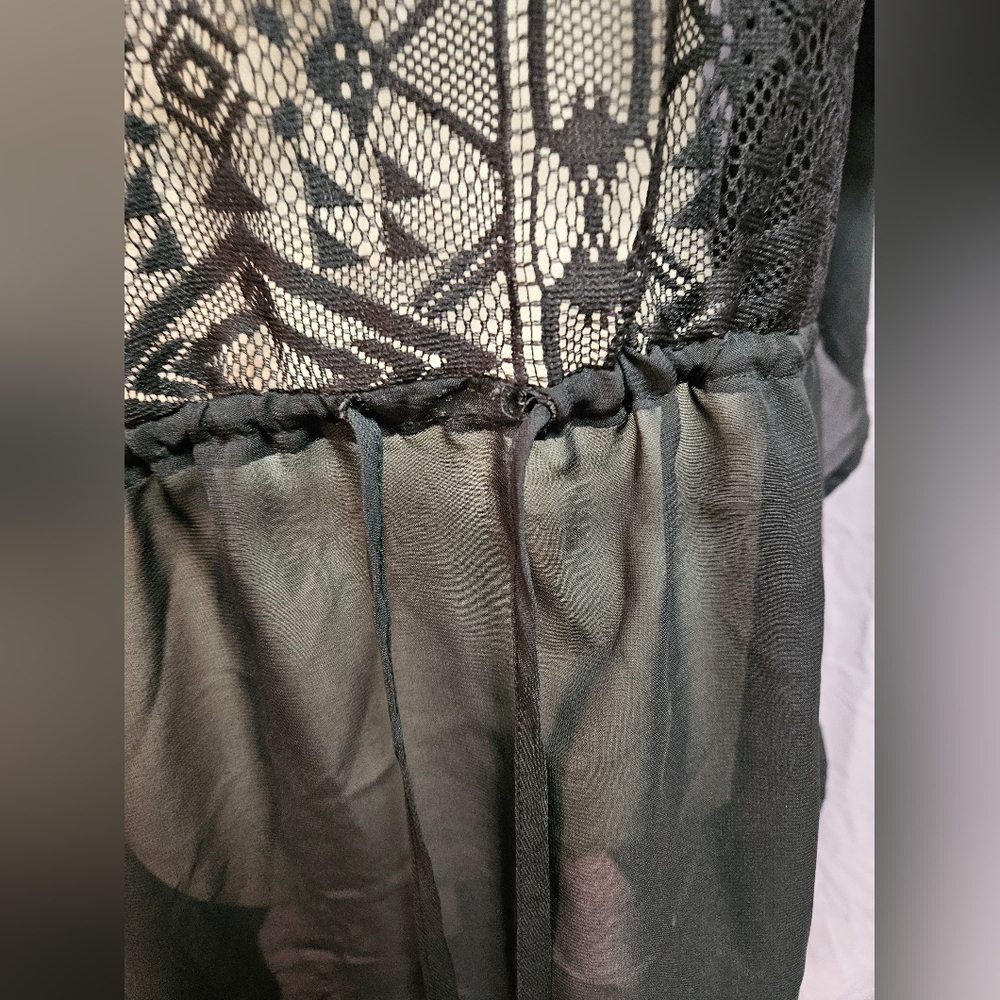 Black Sheer Beach Coverup with Geometric Lace - Picture 3 of 7
